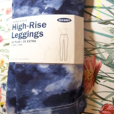 Old Navy High-Rise Leggings Women's Plus Size 3X Stretch Blue Tie Dye