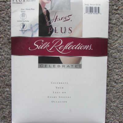 Hanes Plus SILVER Sparkle Silk Reflections Control Top Pantyhose Sz 3 PLUS