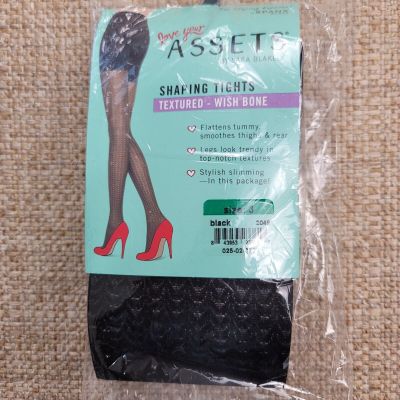 Spanx Assets Shaping Tights Sz 3 Black Textured Wish Bone 5'3- 5'11