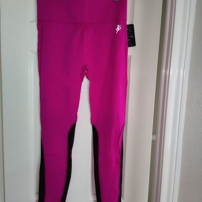 NWT Yoga Active Leggings Women's Large - XL Hot Pink Black Sheer Panels Otos