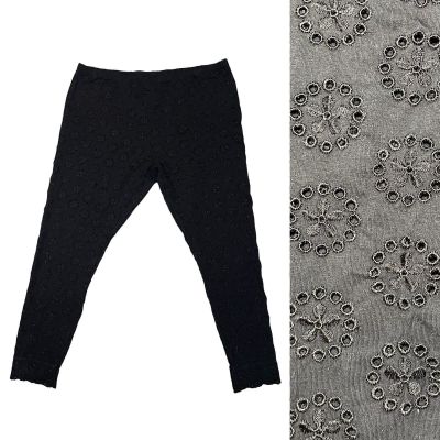 Johnny Was Pull On Stretch Cotton Floral Eyelet Leggings Black Tonal - Size 1X