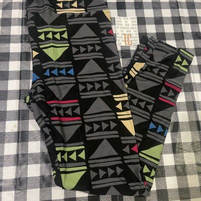 Lularoe TC Tall Curvy Leggings black gray bright neon colors aztec NWT