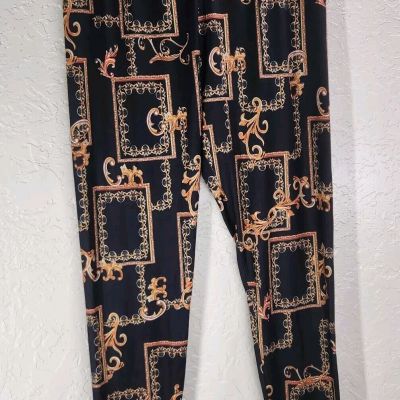 SHEIN Black Gold Frame Print Leggings Stretch Pants +Size 2XL