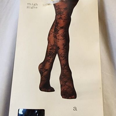 New A New Day Women's Black Thigh Hight Floral Tights Size M/L