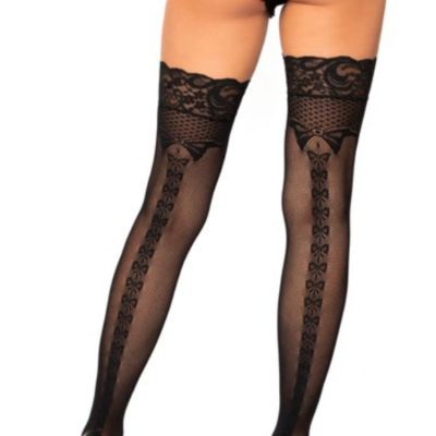 Leg Avenue Bow Backseam Stay-up Fishnet Thigh Highs OS Black 1948