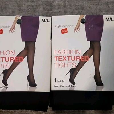 4 Packs  Hanes Stylessentials Fashion Textured Tights Black Diamond Dot M / L