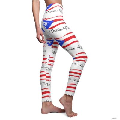 Puerto Rico Flag Women's Cut & Sew Casual Leggings, Workout Tight Leggings