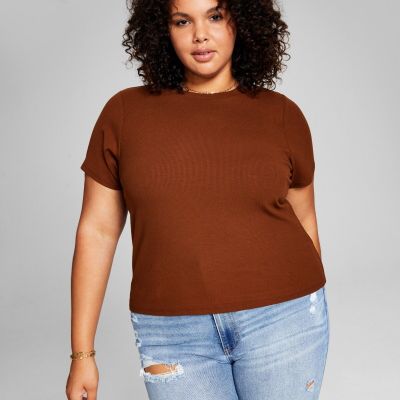 And Now This Trendy Plus Size Ribbed T-Shirt - Chocolate Brown 2X