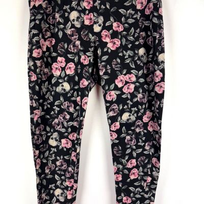 Torrid Women's Black Pink Floral Skull Stretchy Leggings Size 2