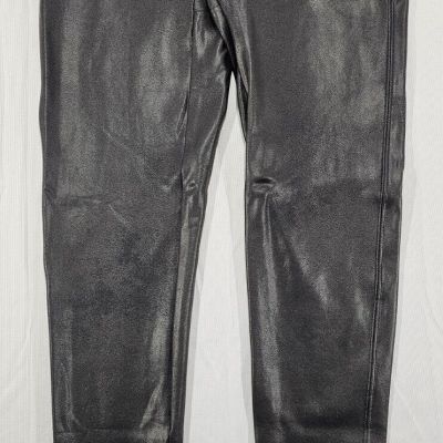 Spanx Faux Leather Leggings Womens Large Black High Rise Power Waistband Shaping