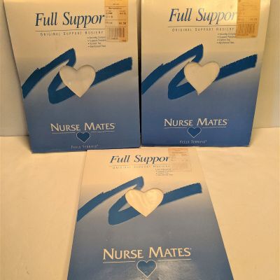 Nurse Mates Full Support White Control Top Pantyhose Size B New Lot of 3