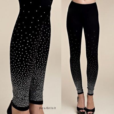 New VOCAL PLUS SIZE Womens CRYSTAL BLING BLACK STRETCH LEGGINGS PANTS 1X 2X