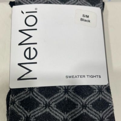 MeMoi Women's Cozy Brooklyn Flat Knit Sweater Tights, Black/Gray Pattern, Sz S/M