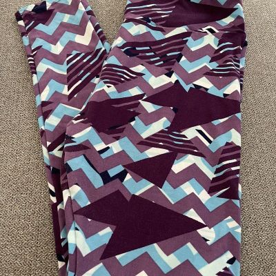 EUC LulaRoe Tall Curvy TC Purple White Blue Geometric Buttery Soft Leggings Rare