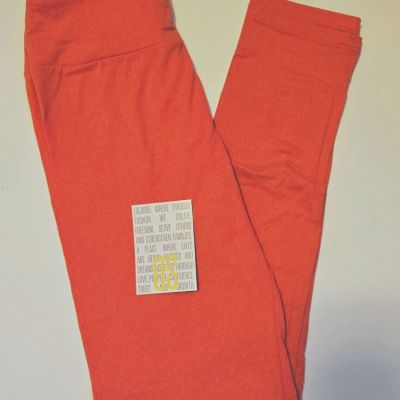 LuLaRoe OS Leggings HEATHERED Red Orange BRIGHT Solid One Size (Size 2-10) NWT