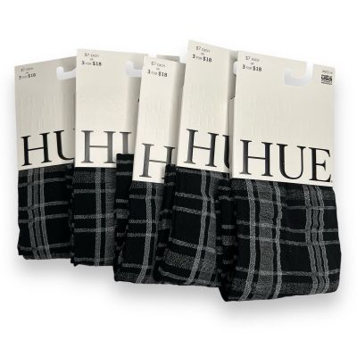 HUE Plaid Knee Hi Sock Gray Black Womens One Size 5 Pair New