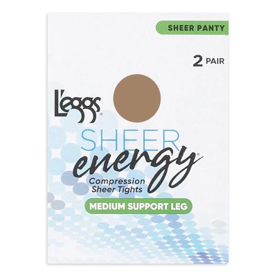 L'eggs Sheer Energy Medium Leg Support Control Top Tights, 2 Pair Nude Size Q+