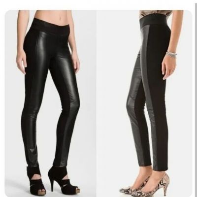 NEW Paige Paloma Womens Genuine Soft Leather Front Ponte Leggings Pants Black S