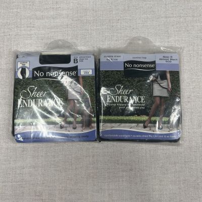 No Nonsense Sheer Endurance Pantyhose Control Top Size B Almost Black 2 Pairs