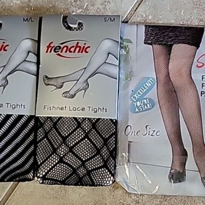 2-Frenchic Fishnet Lace Tights Women's  size S/M and M/L ,1- Sophia Fishnet sz M