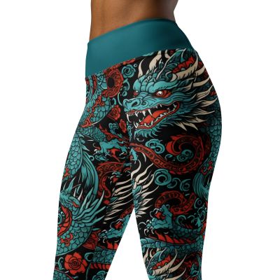 Blue Dragon Leggings -Chinese New Year Turquoise Tattoo Women Workout Yoga Pants