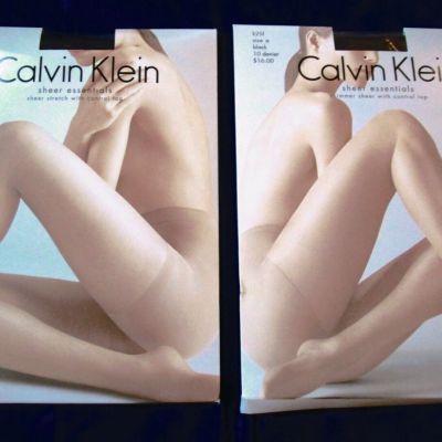 LOT OF 2 CONTROL TOP PANTY HOSE-CALVIN KLEIN-SIZE A-BLACK--NEW