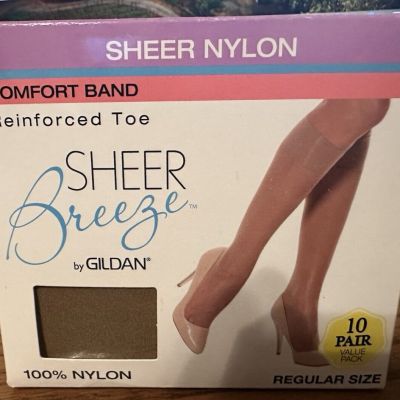 Gildan box of 10 pairs 'Sheer Breeze'  Knee Highs Suntan/Regular Size 100perc Nylon