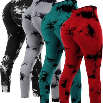 4 Pcs Womens Workout Leggings Tie Dye High Waisted Yoga Pants Seamless Scrunch B