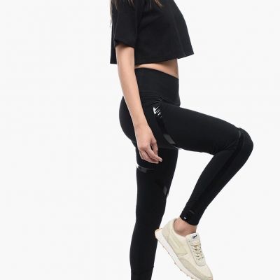 Off-WHITE HIGH-WAISTED LEGGINGS WITH GLOSSY DETAILS SIZE S color: Black