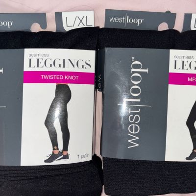 2 New Women's Size L/XL West Loop Black Cotton Leggings 2 Pair NIP