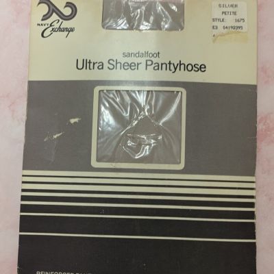 Vintage Navy Exchange Silver Petite Pantyhose Sandalfoot Ultra Sheer Style 1675