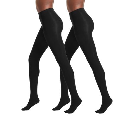 Women's Super Opaque Control-Top Tights, Black/Black, Large