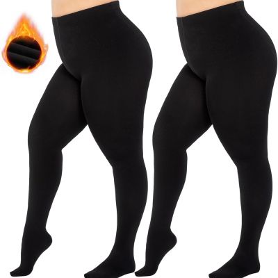 2 Pairs Women's Plus Size Fleece Lined Tights Thermal Super Opaque Warm Tights