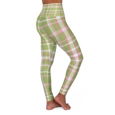 Girly Green Plaid Yoga Leggings, Workout Pants, Active Wear, High Waisted