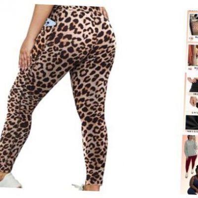 Plus Size Leggings with Pockets for Women - Black Yoga Large-X-Large Leopard