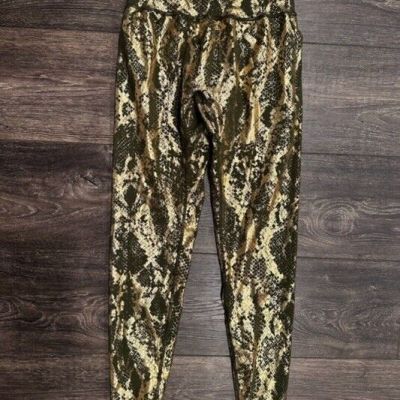 BuffBunny Activewear Leggings Full Length Size Medium Green/Gold Snake