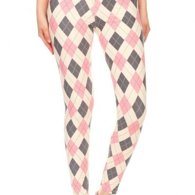 FASHNZFAB Women's 5-inch Long Yoga Style Banded Lined Argyle Printed Knit