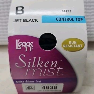 L'eggs Silken Mist Jet Black Control Top Pantyhose/Tights New