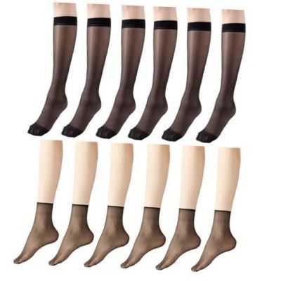 Triplewood 12 Pairs Sheer Tights for Women Knee High Stockings Sheer Mesh Black