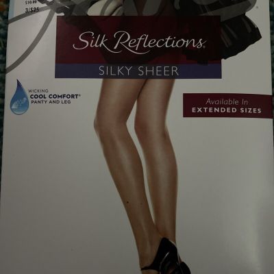 Vintage Hanes Silk Reflections Sheer Pantyhose Control Top Grey Mist Size AB 717