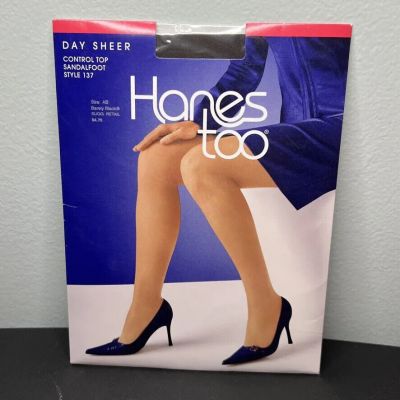 Hanes Too Day Sheer Pantyhose Barely Black Control Top Sandalfoot Size AB USA