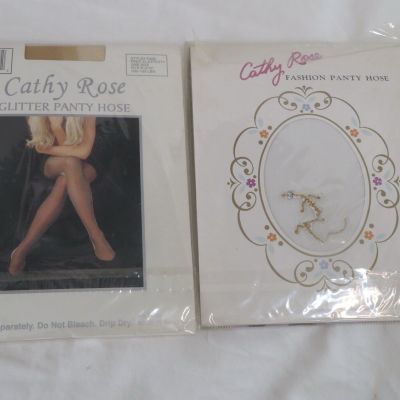 Cathy Rose One Size 5-5’10” 100-165 2 Pair Hose Glitter Hose & Rhinestone Lizard