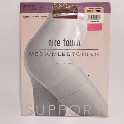 Nice Touch Support Therapy Med Leg Toning Control Top Soft Taupe Pantyhose Sz B