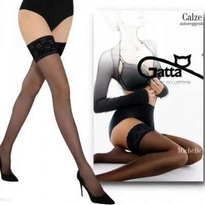 Gatta Michelle Lace Top Stay-Up Stockings, Size 5-6 Black (XL)