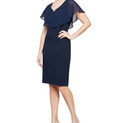 Sl Fashions Sheer-Overlay Sheath Dress - Navy 10