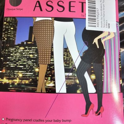 ASSETS by SPANX Maternity Terrific Tights Size 3 Black Opaque Stripe Support NEW