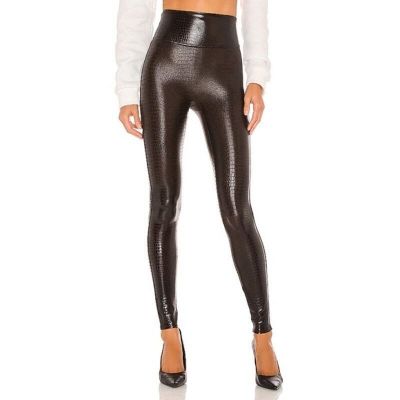 SPANX NWT Faux Leather Brown Black Croc Shine Leggings Size Small