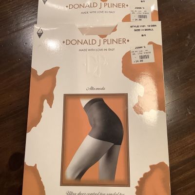 2 Donald J Pliner Italian Pantyhose Alta Moda Small Den Silky Sheer Control Top