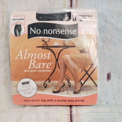 No Nonsense Almost Bare Very Sheer Pantyhose W/ Lace Panty Sz. B Midnight Black