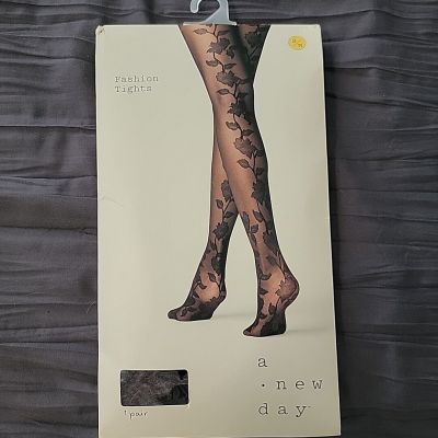 A New Day/Womens Size S/M~Floral Back Tights/Ebony. New